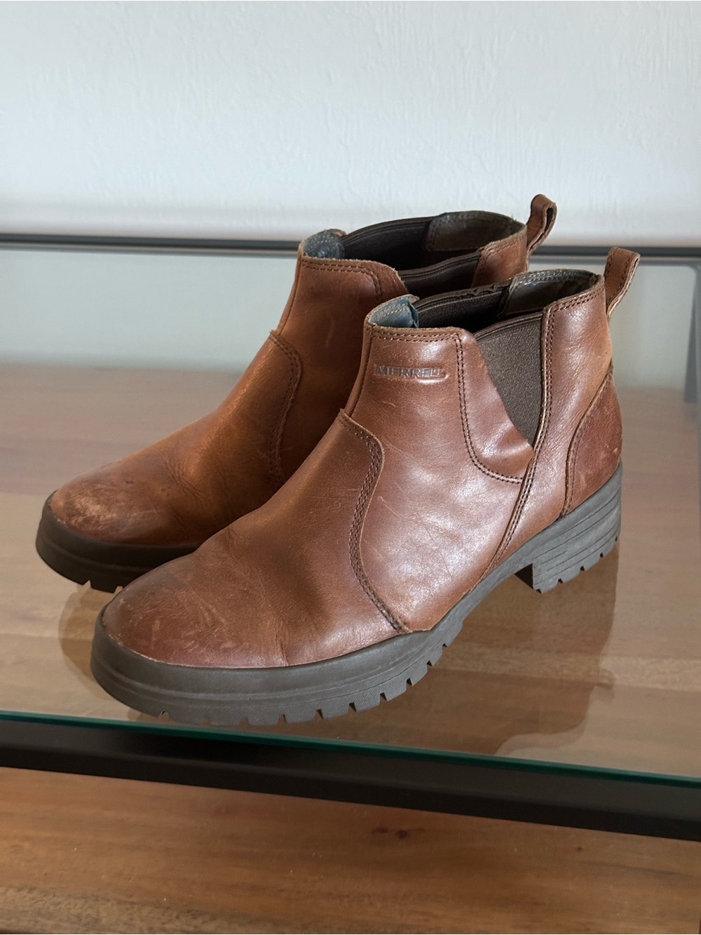 Merrell Oak Chocolate Brown Leather Chelsea Ankle Boots Lug Sole Women’s Size 8